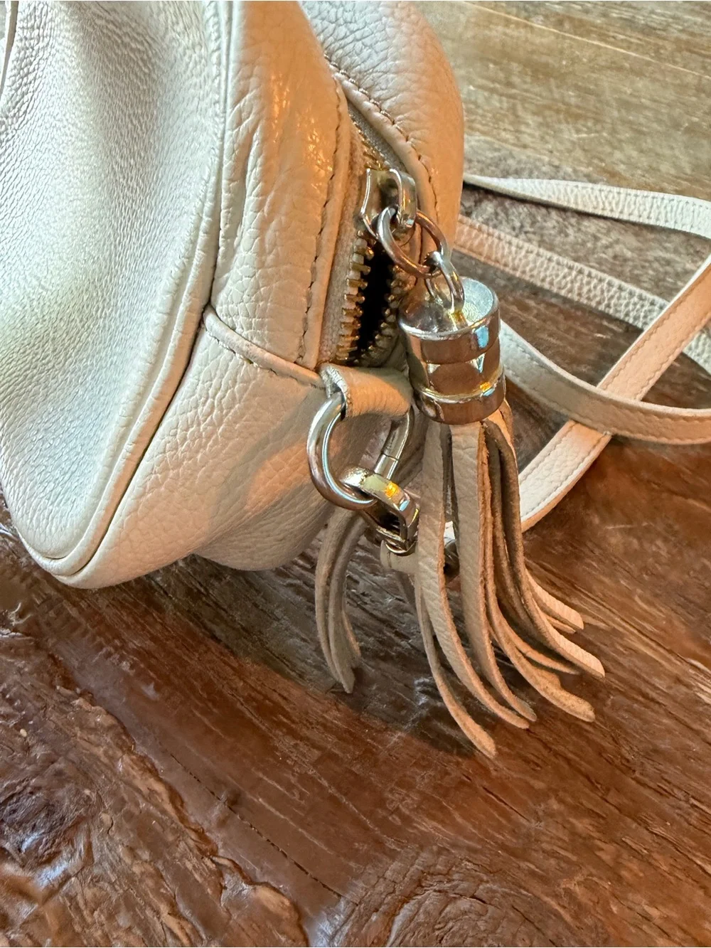 Women's Pebbled Leather Crossbody Bag in Light Beige